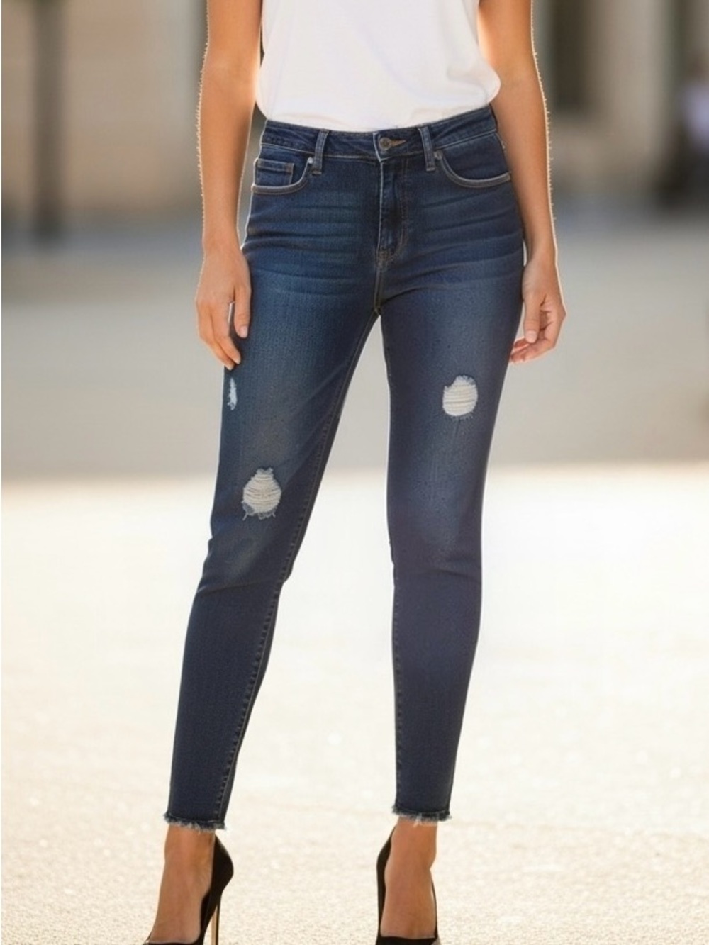Buffalo David Bitton ‘Jess’ Mid-Rise Skinny Jeans with Distress